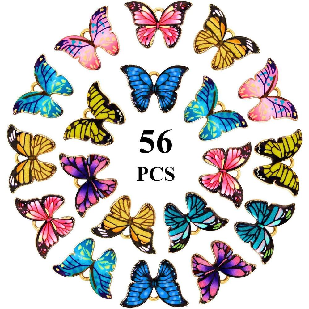 7660 56 Pieces Butterfly Charms for Jewelry Making Colorful Butterfly